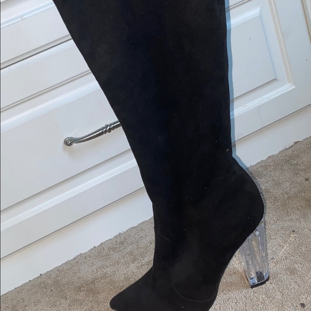 Clear point Toe thigh high heels